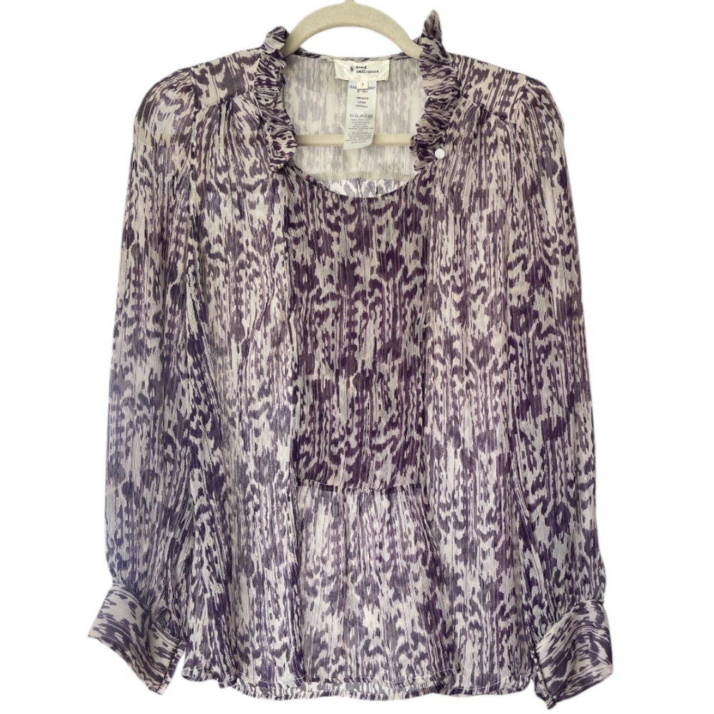 Étoile Isabel Marant Silk Ruffle Neck Blouse Purple Abstract Size 2